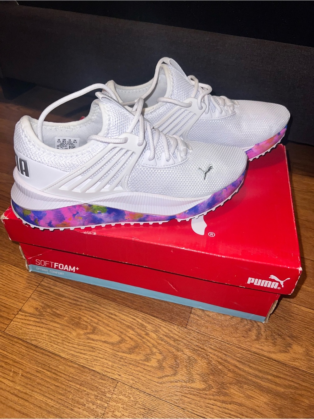 Puma White Trainers with Multicolor Tie-Dye Midsole